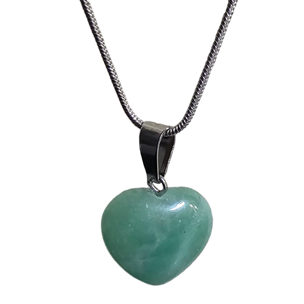 Natural Green Jade Heart Pendant Necklace - Boho Healing Crystal Jewelry
